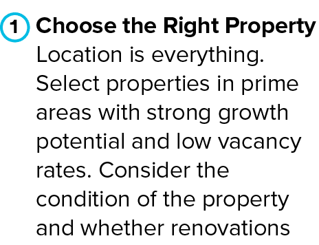 ￼ Choose the Right Property Location is everything. Select properties in prime areas with strong growth potential and...